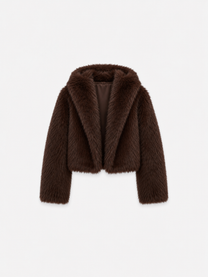 FLUFFY short faux fur jacket with hood brown | SEISHIKI STUDIO