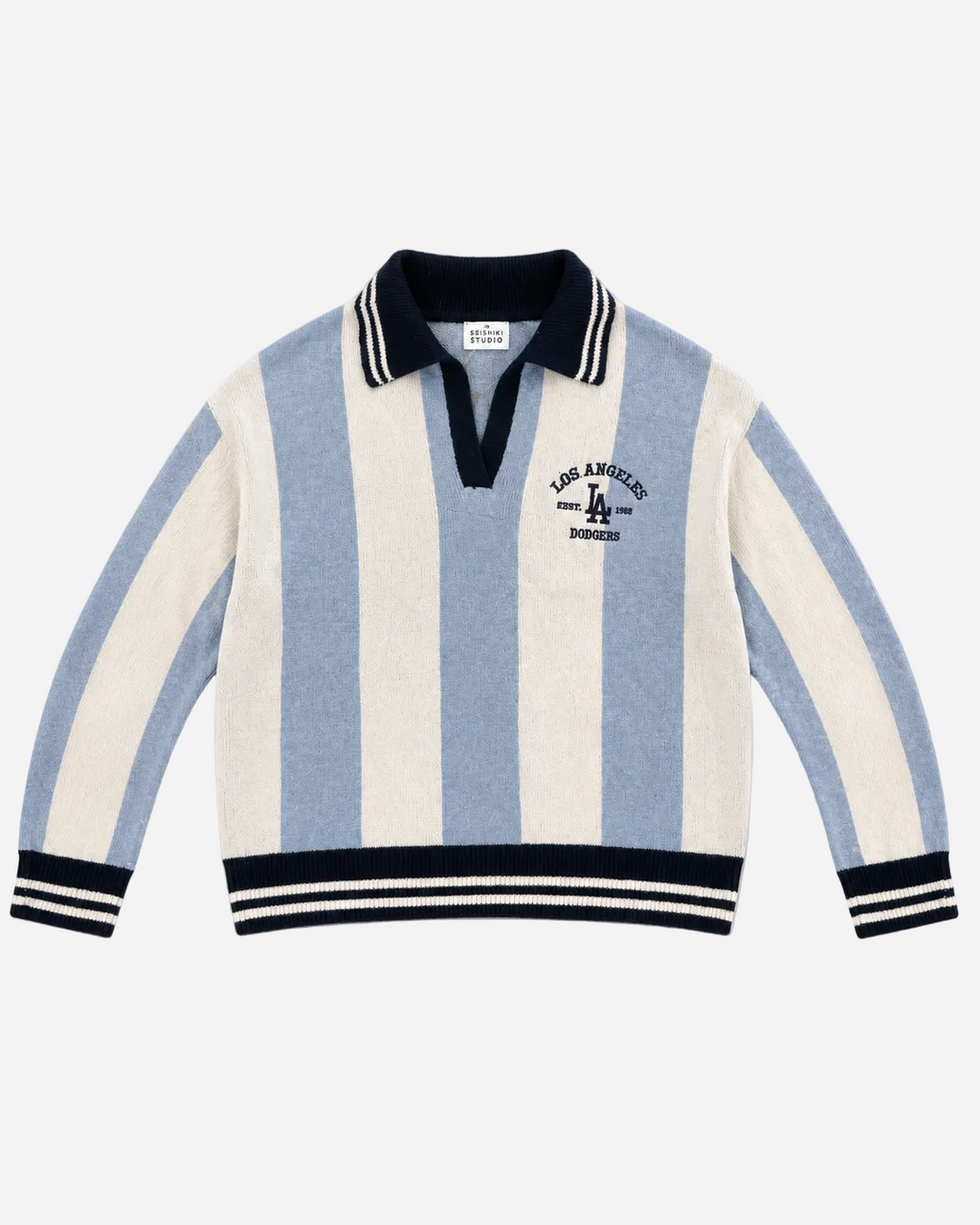 Varsity Stripe Polo Sweater Blue | SEISHIKI STUDIO