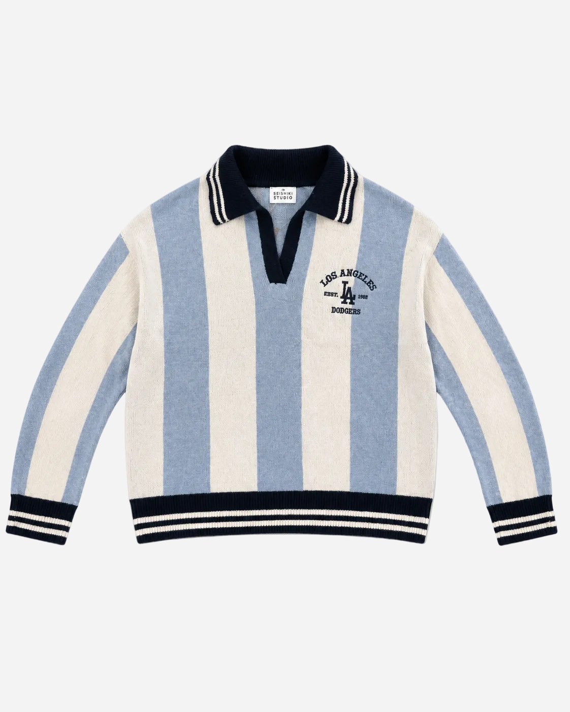 Varsity Stripe Polo Sweater Blue | SEISHIKI STUDIO