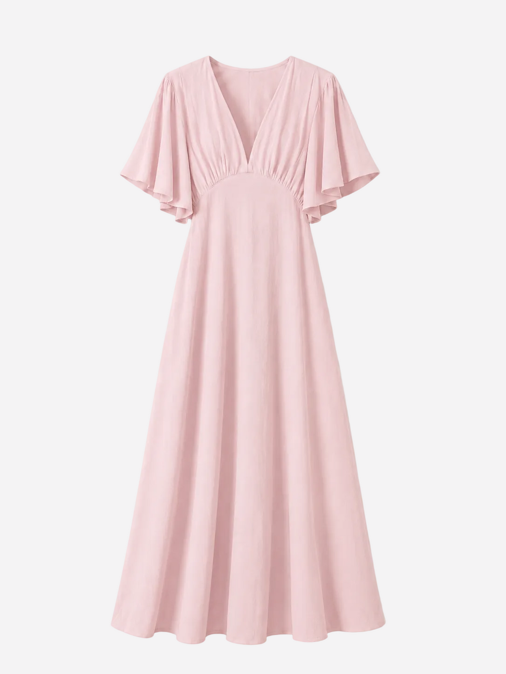 V Neck Flare Sleeve Midi Dress Pastel Pink – SEISHIKI STUDIO