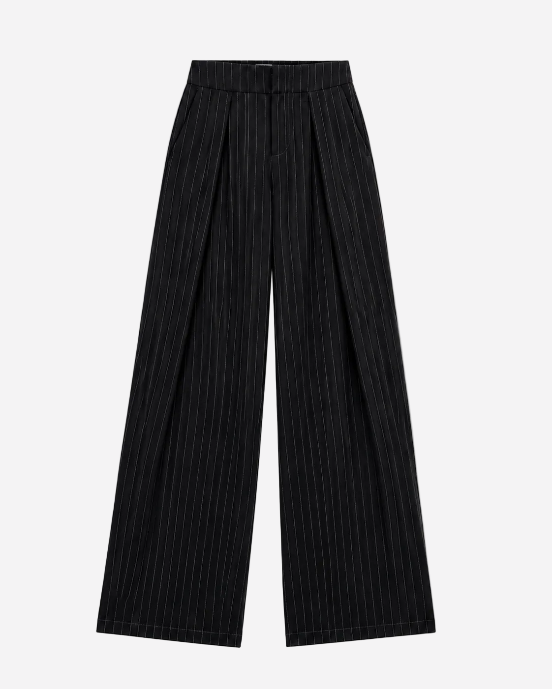 High Waisted Striped Wide Leg Trousers With Front Pleats BLACK | SEISHIKI STUDIO