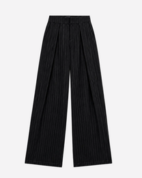 High Waisted Striped Wide Leg Trousers With Front Pleats BLACK | SEISHIKI STUDIO