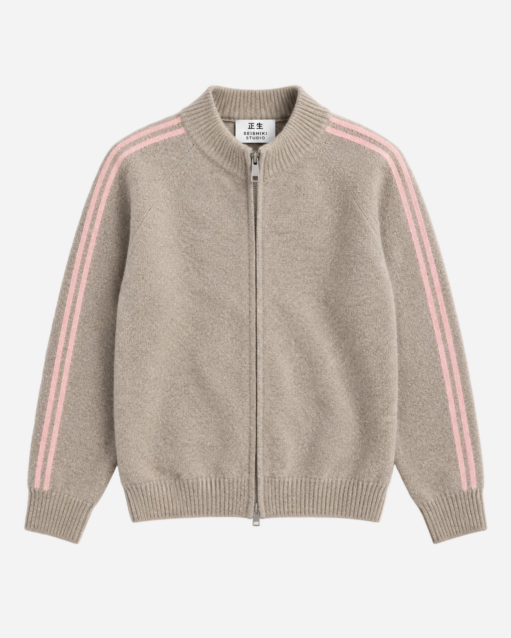 Retro Striped Knit Zip-Up Beige – SEISHIKI STUDIO