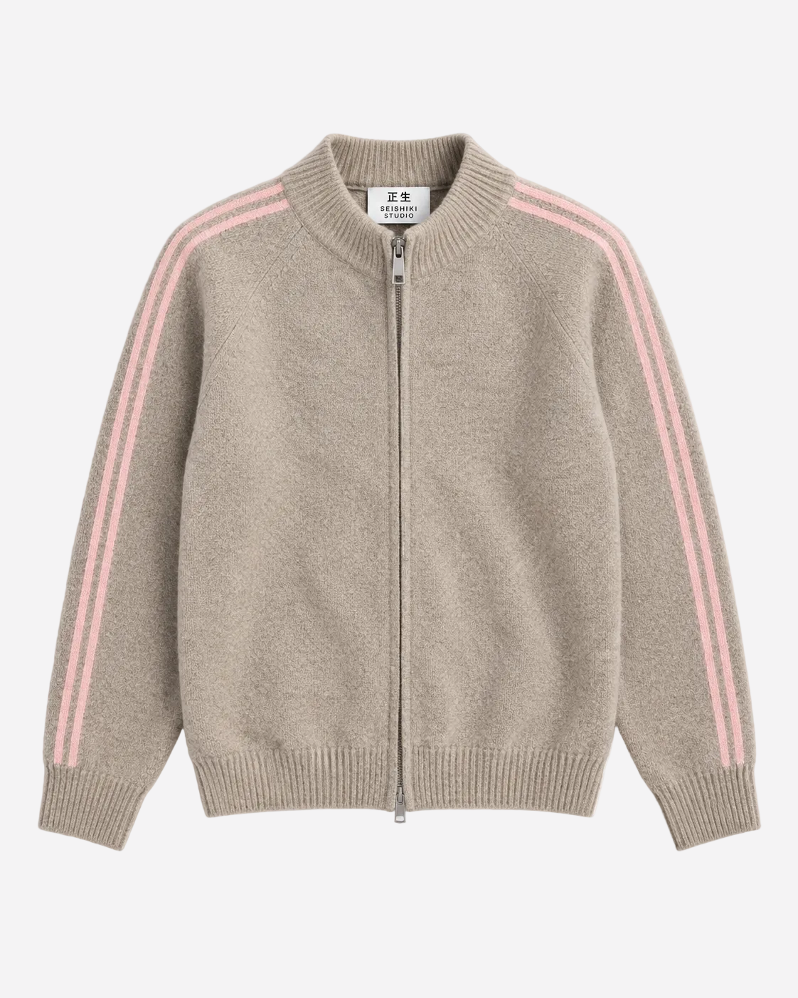 Retro Striped Knit Zip-Up Beige – SEISHIKI STUDIO