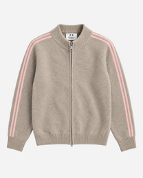 Retro Striped Knit Zip-Up Beige – SEISHIKI STUDIO