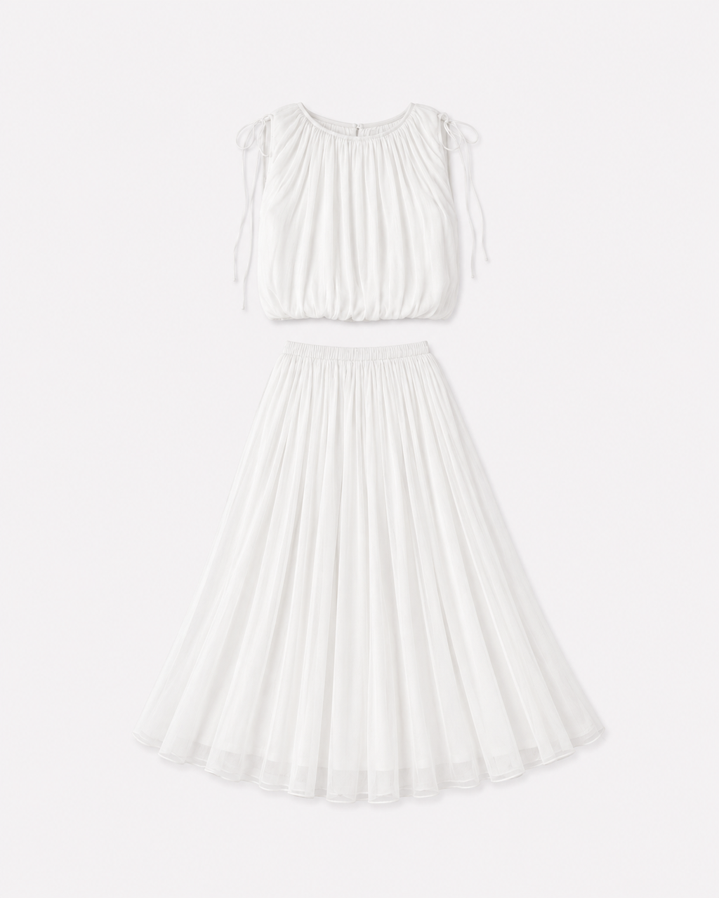 Gathered Crop Top &amp; Maxi Skirt Set White | SEISHIKI STUDIO