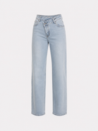 STRETCHY LIGHT BLUE WIDE LEG JEANS WITH SLANTED BUTTON - INSEAM 81CM | SEISHIKI STUDIO