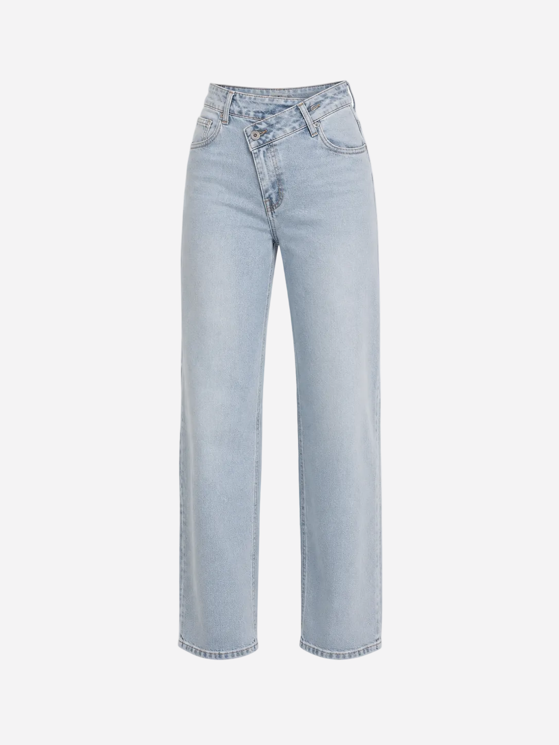 STRETCHY LIGHT BLUE WIDE LEG JEANS WITH SLANTED BUTTON - INSEAM 81CM | SEISHIKI STUDIO