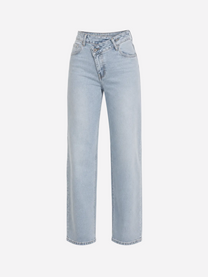 STRETCHY LIGHT BLUE WIDE LEG JEANS WITH SLANTED BUTTON - INSEAM 81CM | SEISHIKI STUDIO