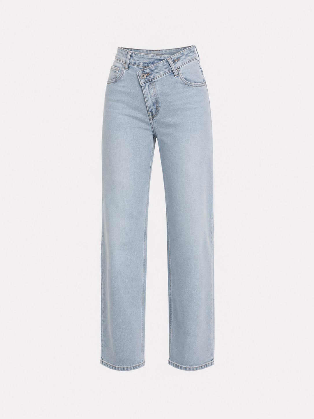 STRETCHY LIGHT BLUE WIDE LEG JEANS WITH SLANTED BUTTON - INSEAM 81CM | SEISHIKI STUDIO
