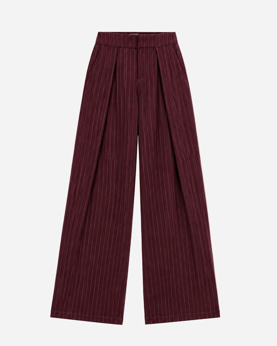 High Waisted Striped Wide Leg Trousers With Front Pleats BURGUNDY | SEISHIKI STUDIO