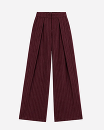 High Waisted Striped Wide Leg Trousers With Front Pleats BURGUNDY | SEISHIKI STUDIO
