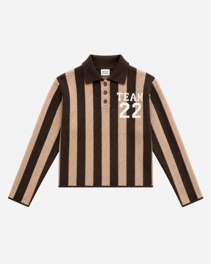Striped Polo Sweater Brown | SEISHIKI STUDIO