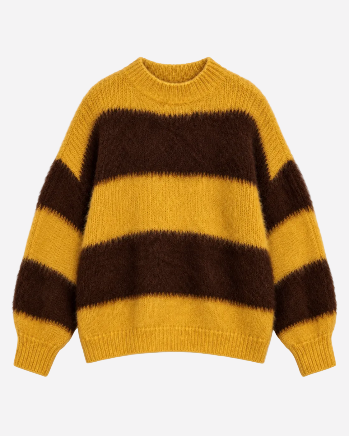 Fluffy Striped Sweater Yellow and Taupe | SEISHIKI STUDIO