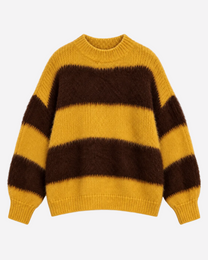Fluffy Striped Sweater Yellow and Taupe | SEISHIKI STUDIO