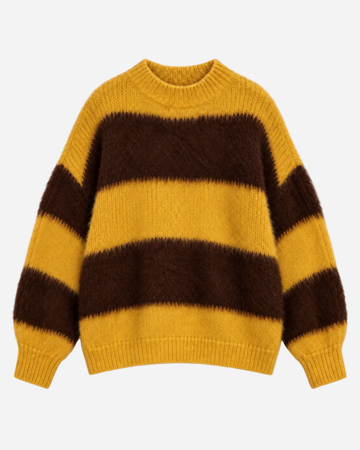 Fluffy Striped Sweater Yellow and Taupe | SEISHIKI STUDIO