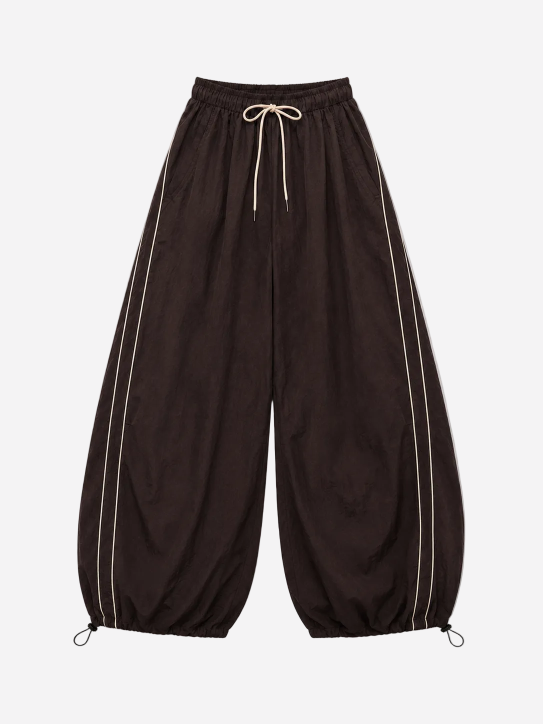 Wide Leg Contrast Piping Drawstring Track Pants Brown | SEISHIKI STUDIO