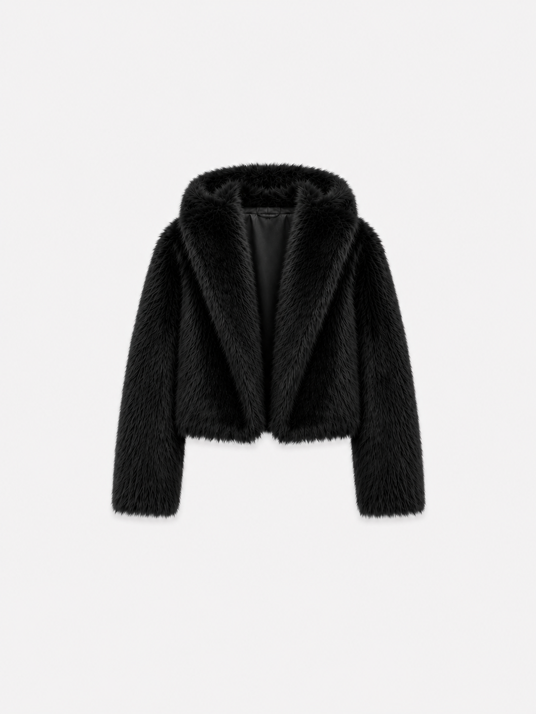 FLUFFY short faux fur jacket with hood black | SEISHIKI STUDIO