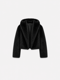 FLUFFY short faux fur jacket with hood black | SEISHIKI STUDIO