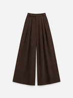 SEISHIKI STUDIO PLEATED STRETCHY ULTRA WIDE LEG PANTS BROWN