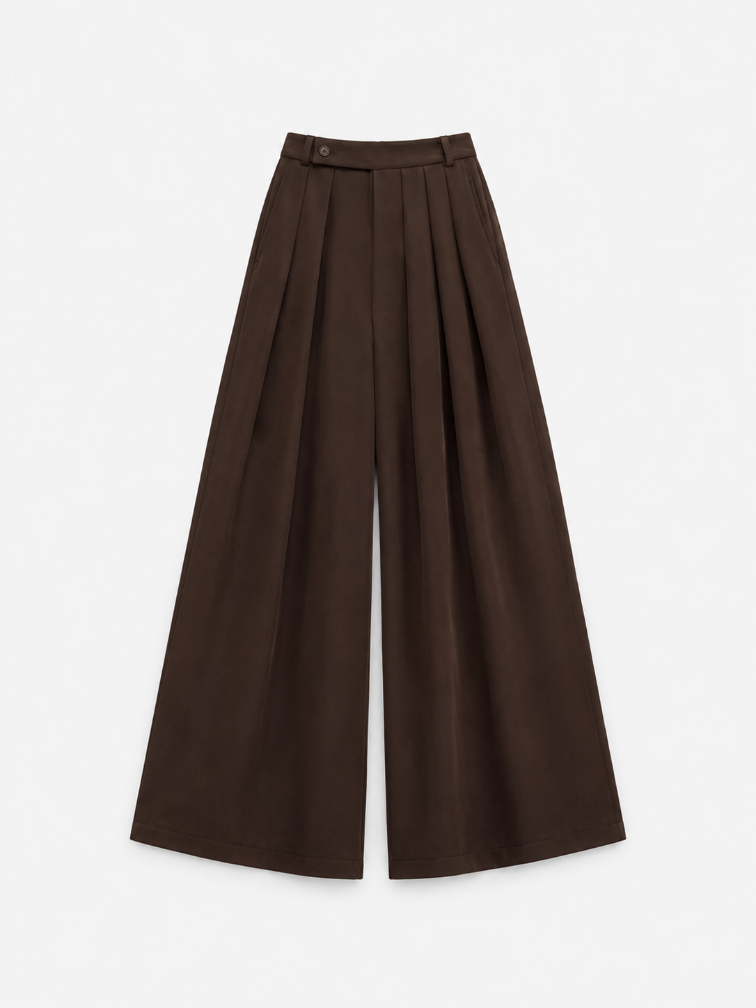 SEISHIKI STUDIO PLEATED STRETCHY ULTRA WIDE LEG PANTS BROWN