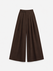 SEISHIKI STUDIO PLEATED STRETCHY ULTRA WIDE LEG PANTS BROWN