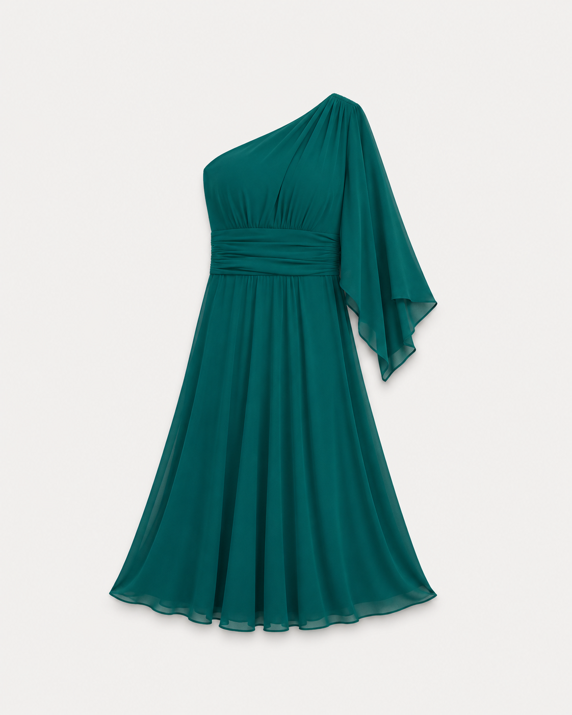 Plus Size One Shoulder Pleated Midi Dress Green | SEISHIKI STUDIO