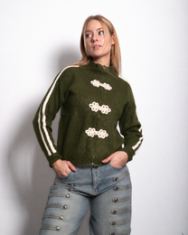 FROG CLOSURE STRIPE KNITTED TRACK JACKET GREEN | SEISHIKI STUDIO