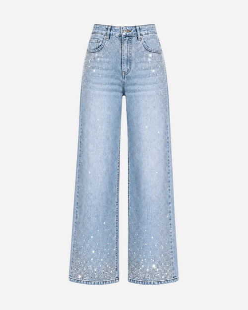 Inseam 80cm – Stretchy Bootcut Medium Wash High Waist Jeans with Sparkles – Curvy Fit