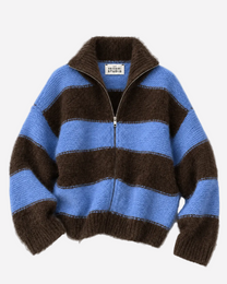 HIGH NECK FLUFFY STRIPED ZIP UP SWEATER BLUE/BROWN | SEISHIKI STUDIO (Copy)