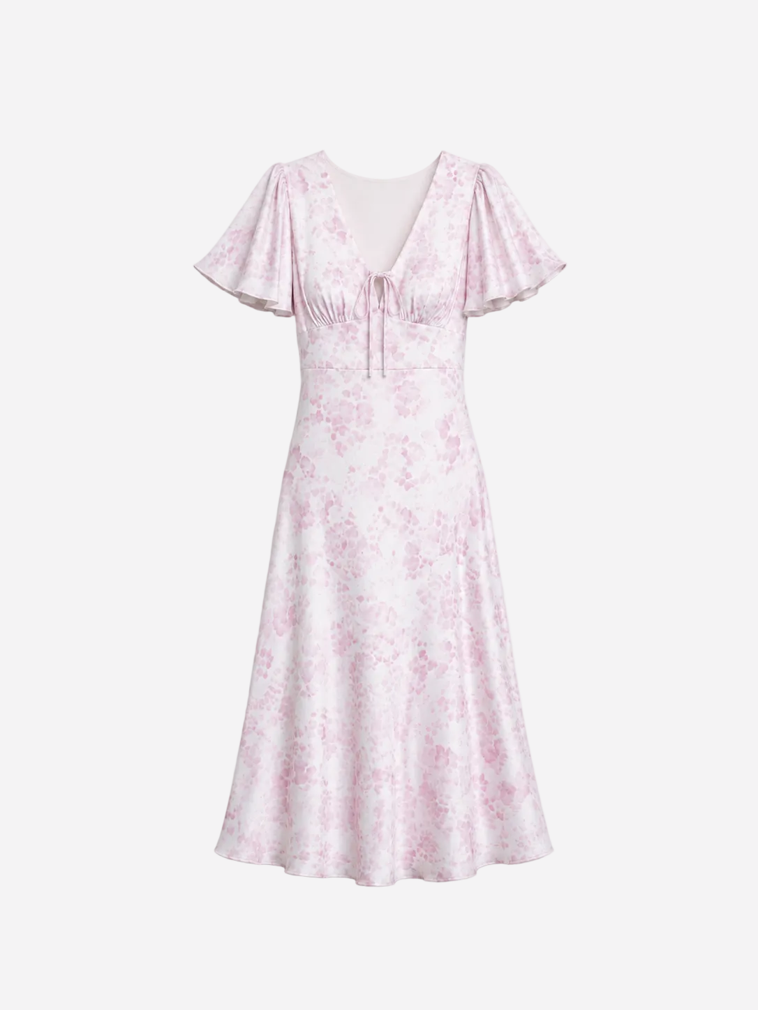 SEISHIKI STUDIO v neck flare sleeve floral midi dress pastel pink