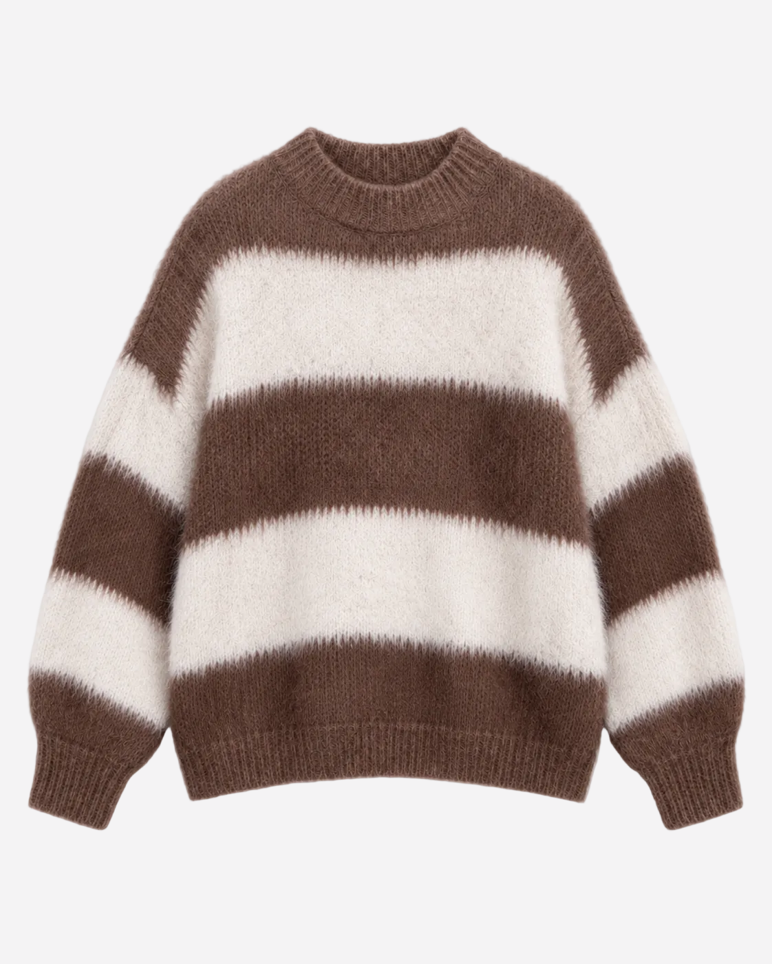 Fluffy Striped Sweater Taupe and White | SEISHIKI STUDIO