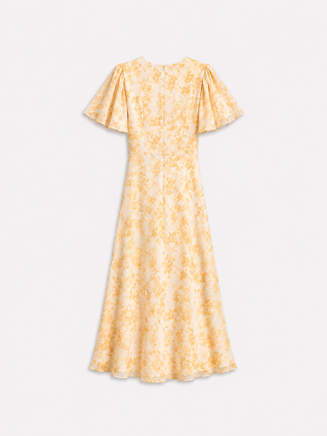 SEISHIKI STUDIO v neck flare sleeve floral midi dress yellow