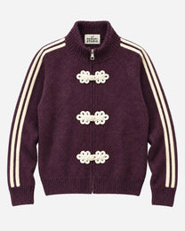 FROG CLOSURE STRIPE KNITTED TRACK JACKET PURPLE | SEISHIKI STUDIO