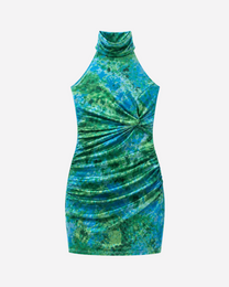 halter neck stretchy front knot dress green  | SEISHIKI STUDIO