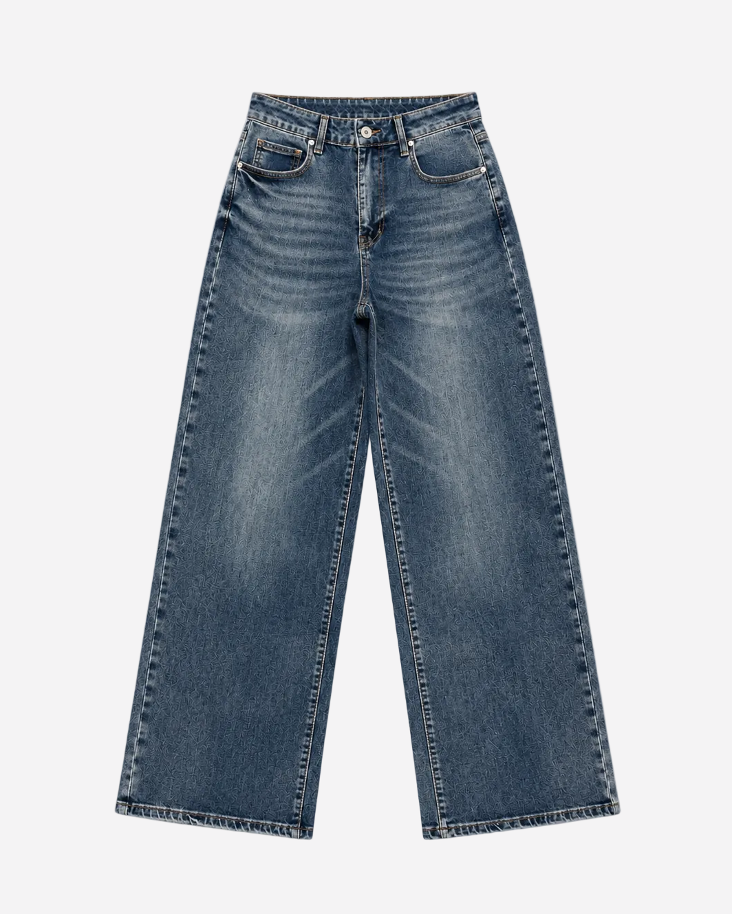 INSEAM 82CM - DIRTY DARK WASH WIDE LEG JEANS WITH SHADING AND PINK PATCH | SEISHIKI STUDIO