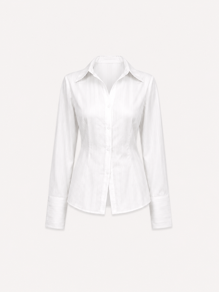 White Striped Waist Sinch Buttondown Shirt | SEISHIKI STUDIO