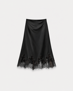 SATIN LACE TRIM SKIRT BLACK | SEISHIKI STUDIO