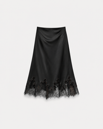 SATIN LACE TRIM SKIRT BLACK | SEISHIKI STUDIO