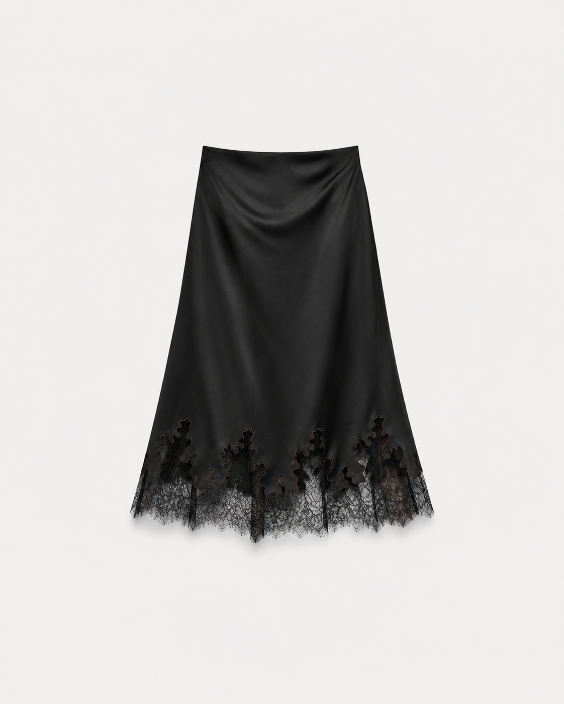SATIN LACE TRIM SKIRT BLACK | SEISHIKI STUDIO