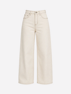 Cream With Accent Stitching Wide Leg Jeans With Red Patch | SEISHIKI STUDIO