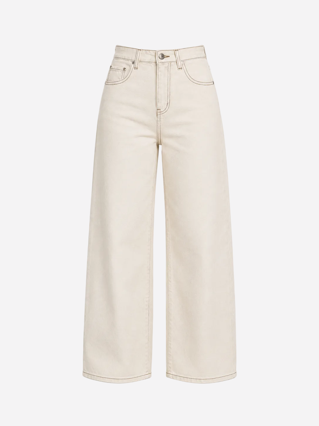 Cream With Accent Stitching Wide Leg Jeans With Red Patch | SEISHIKI STUDIO