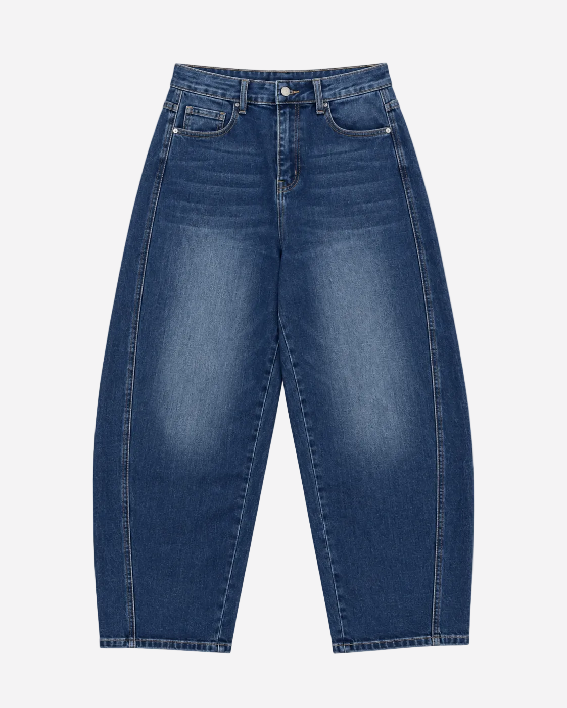 INSEAM 74CM - STRECHY MEDIUM WASH BALLOON JEANS WITH PINK PATCH | SEISHIKI STUDIO