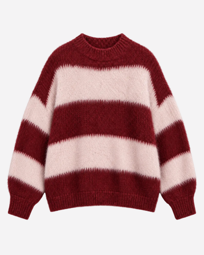 Fluffy Striped Sweater Red and Pink | SEISHIKI STUDIO
