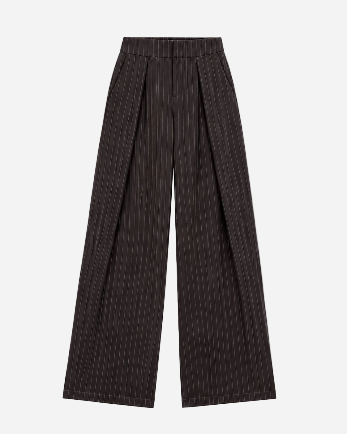 High Waisted Striped Wide Leg Trousers With Front Pleats BROWN | SEISHIKI STUDIO