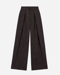 High Waisted Striped Wide Leg Trousers With Front Pleats BROWN | SEISHIKI STUDIO