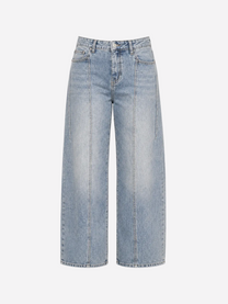 Grey Blue Barrel Jeans With Double Front Seams And Silver Patch | SEISHIKI STUDIO