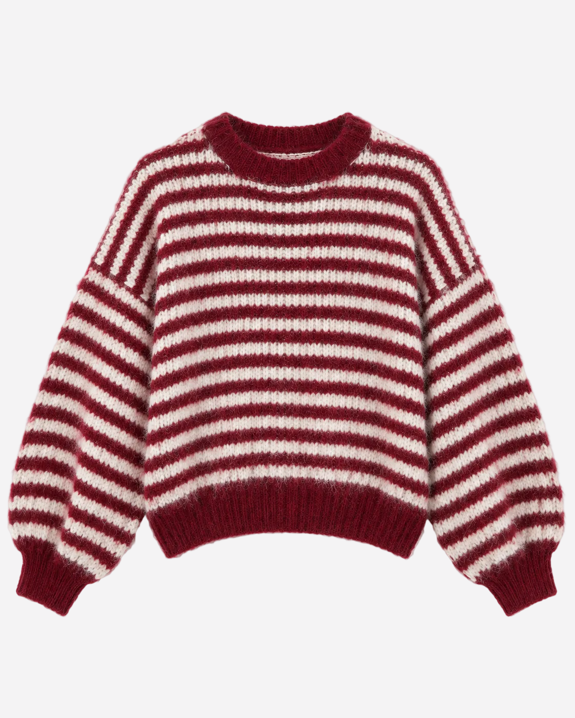 Stretchy Oversized Sleeve Striped Sweater Burgundy – SEISHIKI STUDIO