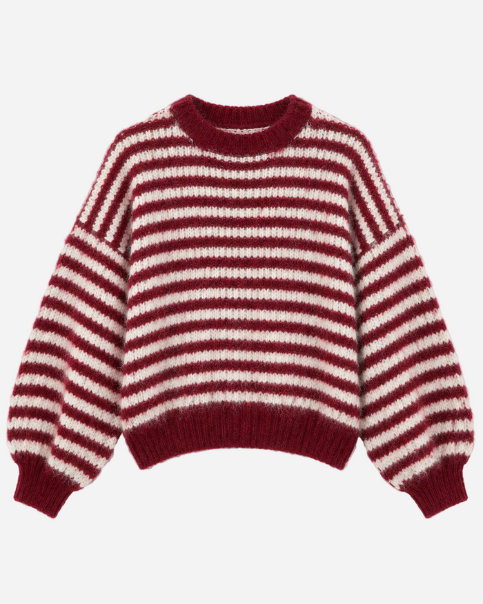 Stretchy Oversized Sleeve Striped Sweater Burgundy | SEISHIKI STUDIO