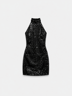 SEQUIN BOW NECK DETAIL DRESS BLACK | SEISHIKI STUDIO